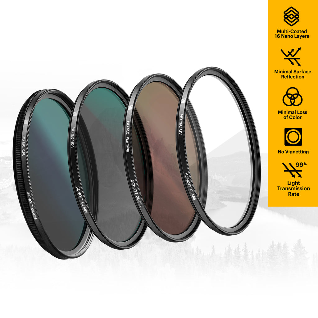 KODAK Schott Glass Filter Set 40.5mm-105mm Pack of 4 UV, CPL, ND4 & Warming  Filters